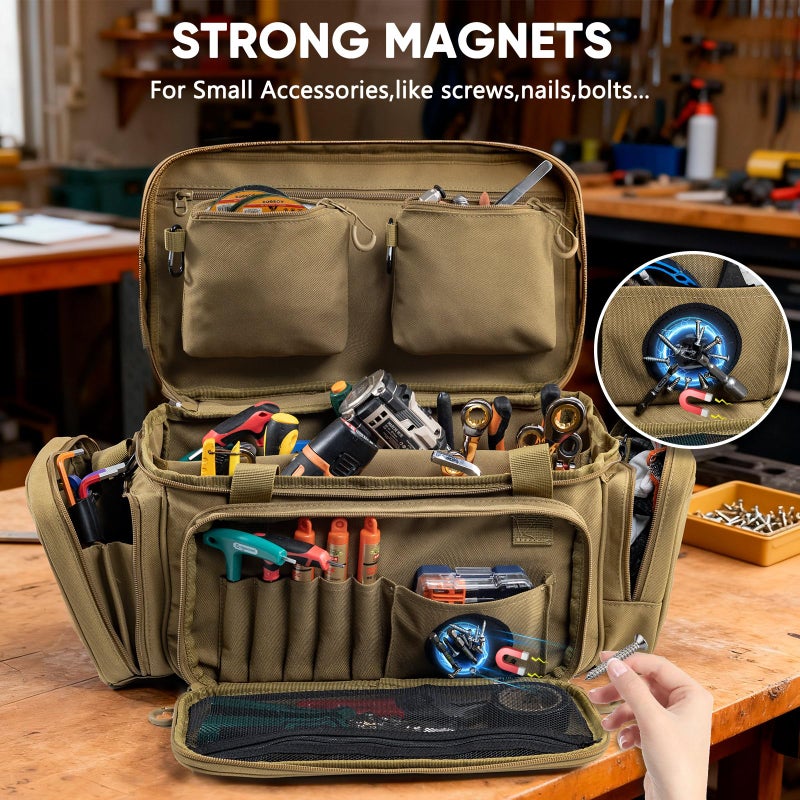 FRECOLSH Heavy Duty Tool Bag Organizer with Strong Magnets & Detachable Pouches, Tactical Tool Tote for Men, Multiple Pockets, Anti-Friction Bottom Utility Tool's Bag for Electrician,Mechanic - Image 3
