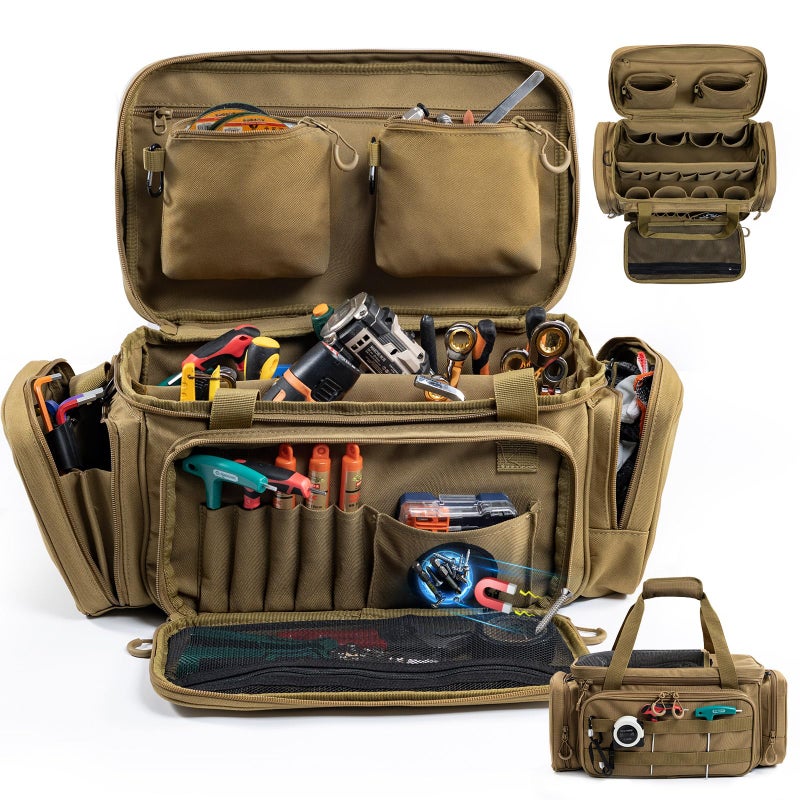 FRECOLSH Heavy Duty Tool Bag Organizer with Strong Magnets & Detachable Pouches, Tactical Tool Tote for Men, Multiple Pockets, Anti-Friction Bottom Utility Tool's Bag for Electrician,Mechanic - Image 1