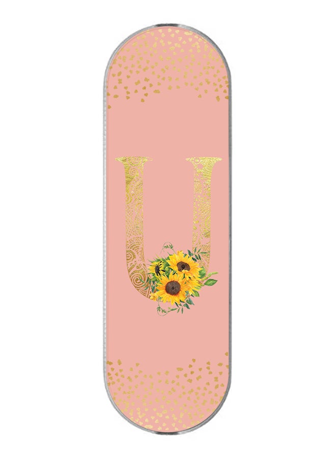 3-In-1 Universal Mobile Phone Grip Holder- Custom Monogram Initial Letter Mandala Floral Pattern Alphabet - U (Rose Pink)