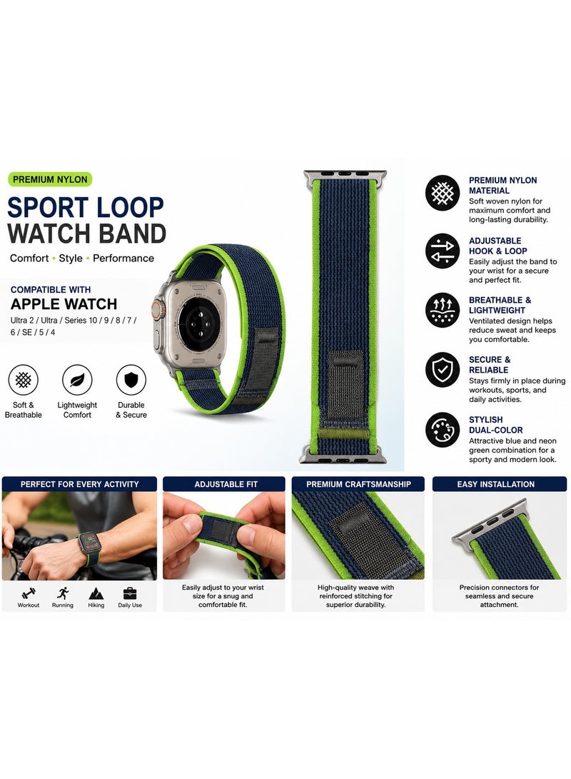أكاليكس سوار Trail Loop متوافق مع ساعات Apple Watch مقاسات 42 مم، 44 مم، 45 مم، 46 مم، 49 مم، سوار رياضي ناعم منسوج، سوار معصم بديل قابل للتعديل لساعات Apple Watch Series Ultra / SE / Series 1/2/3/4/5/6/7/8/9/10/11 - رمادي ونيون - Image 2