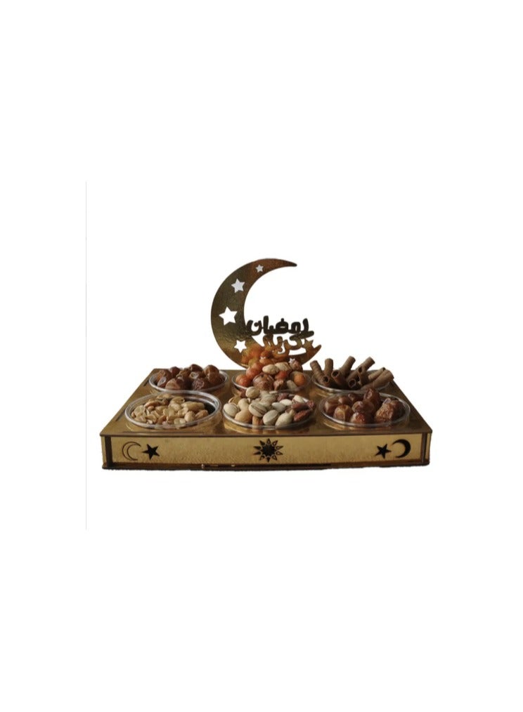 ويفي علبة بلاستيك مع اضاءة ب 6 خانات مع هلال رمضان لتقديم التمور او المكسرات