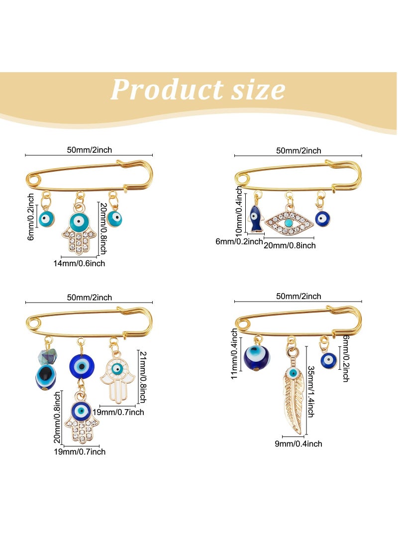 Zikra Evil Eye Pin, 4Pcs Evil Eye Pin Good Luck, Unique Design High Durability Premium Material Brooch, Blue Eye Pendants Golden Pin Tiny Lapel Pin Brooches Jewelry for Unisex - Image 2