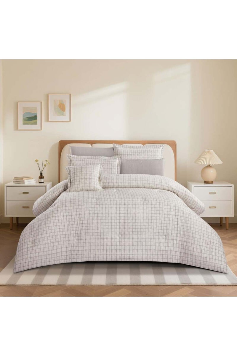 Melen Summer Cotton Double Bedspread 8-Piece - Zafira - Dark Beige - Light Beige - Off-white - Image 2