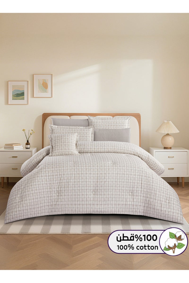 Melen Summer Cotton Double Bedspread 8-Piece - Zafira - Dark Beige - Light Beige - Off-white - Image 1