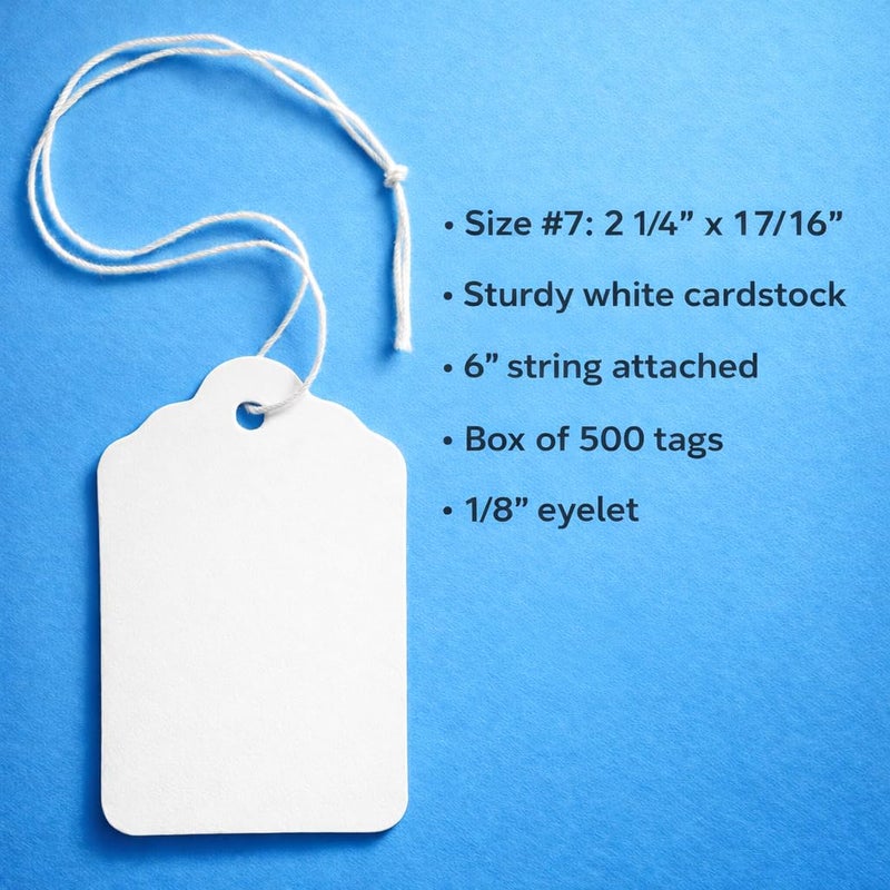 EZDOM 500 Merchandise Tags with String Attached - 2 1/4â€ x1 7/16â€ - White Marking Hanging Paper Tags with Strings, Labels to Tie On - Image 2