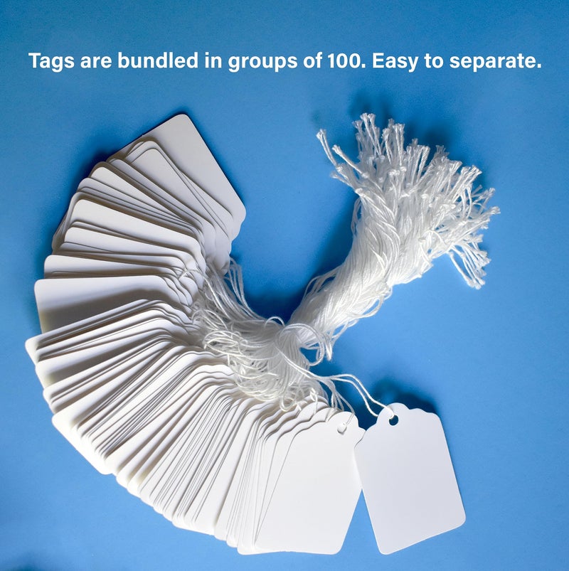 EZDOM 500 Merchandise Tags with String Attached - 2 1/4â€ x1 7/16â€ - White Marking Hanging Paper Tags with Strings, Labels to Tie On - Image 4