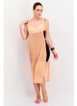 Women Printed Midi Beach Dress, Peach