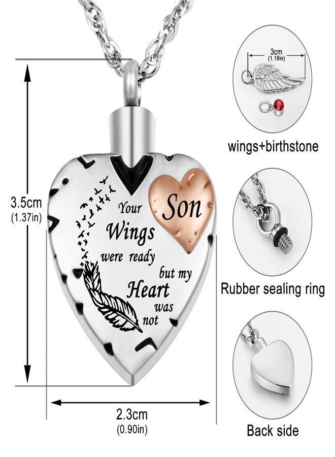 Dletay Heart Cremation Necklace for Ashes Cremation Jewelry with 12 Birthstones Urn Necklace for Ashes-Your Wings were Ready but My Heart was Not, Stainless Steel, No Gemstone - Image 3
