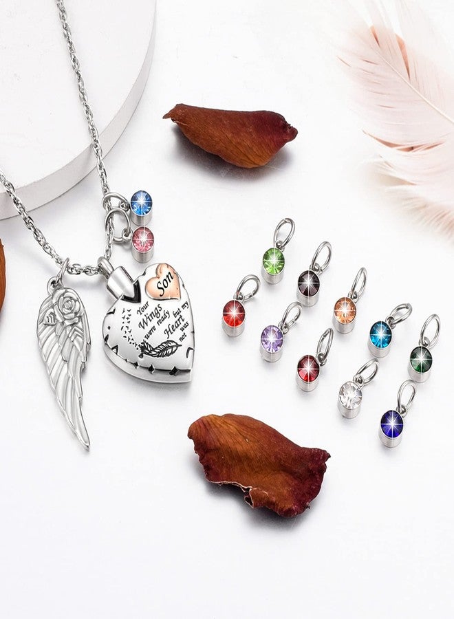 Dletay Heart Cremation Necklace for Ashes Cremation Jewelry with 12 Birthstones Urn Necklace for Ashes-Your Wings were Ready but My Heart was Not, Stainless Steel, No Gemstone - Image 2