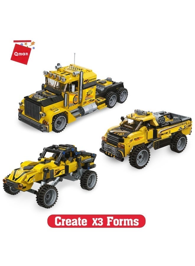 Qman Brave Expeditioner Building Truck Set 637 Pieces - 3 in 1 Construction Toy (Truck, Off-Road Vehicle & Racer) for Kids - Image 2