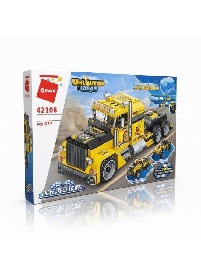 Qman Brave Expeditioner Building Truck Set 637 Pieces - 3 in 1 Construction Toy (Truck, Off-Road Vehicle & Racer) for Kids - Image 1