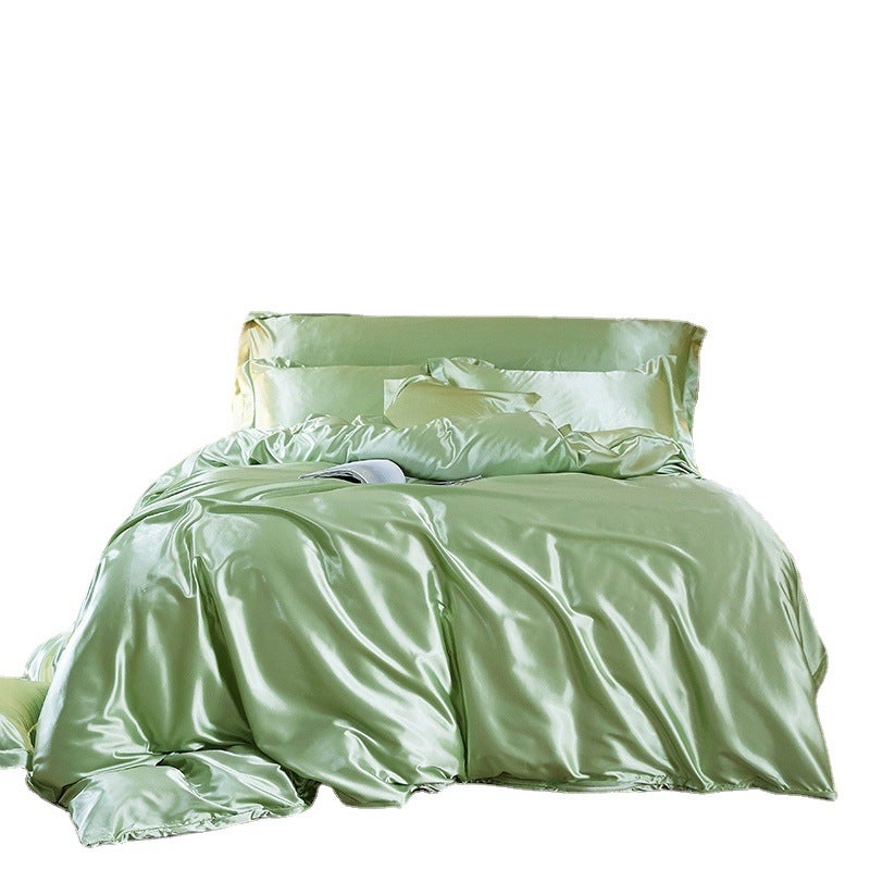 Satin Imitation Silk Bedding Foreign Code Home Textile Quilt Cover Pillowcase Three-Piece Set - Image 5