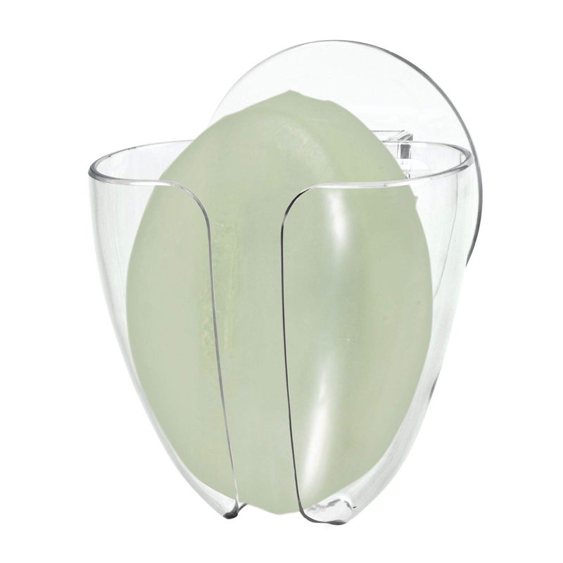 InterDesign iDesign Plastic Self-Draining Suction Cup Wall Mount Kitchen Sink Bar Soap Holder - 2.5" x 3.5" x 6", Clear - Image 2