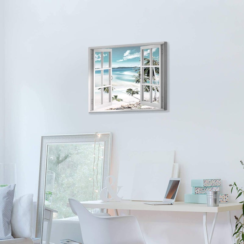 Hardy Gallery Open Windows Canvas Wall Art: Beach with Coastal Palm Graphic Artwork Print on Wrapped Canvas for Wall Decor(24''x18'') - Image 5