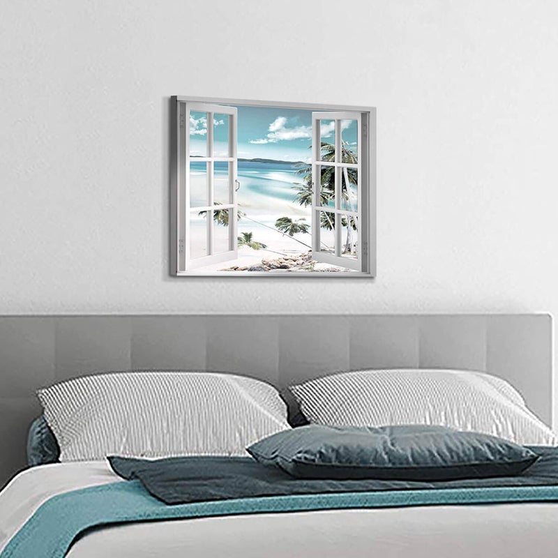 Hardy Gallery Open Windows Canvas Wall Art: Beach with Coastal Palm Graphic Artwork Print on Wrapped Canvas for Wall Decor(24''x18'') - Image 3