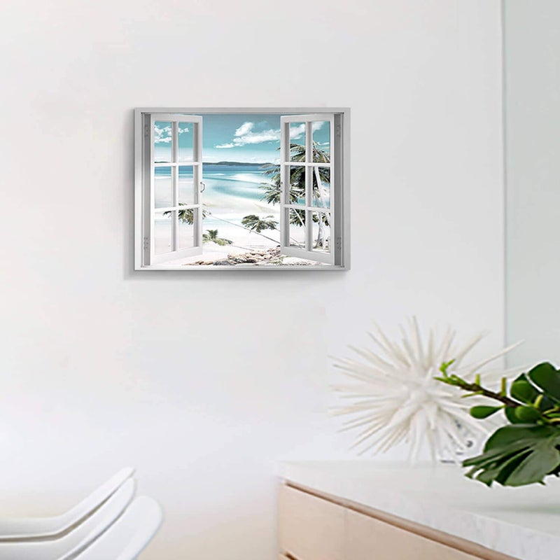 Hardy Gallery Open Windows Canvas Wall Art: Beach with Coastal Palm Graphic Artwork Print on Wrapped Canvas for Wall Decor(24''x18'') - Image 4