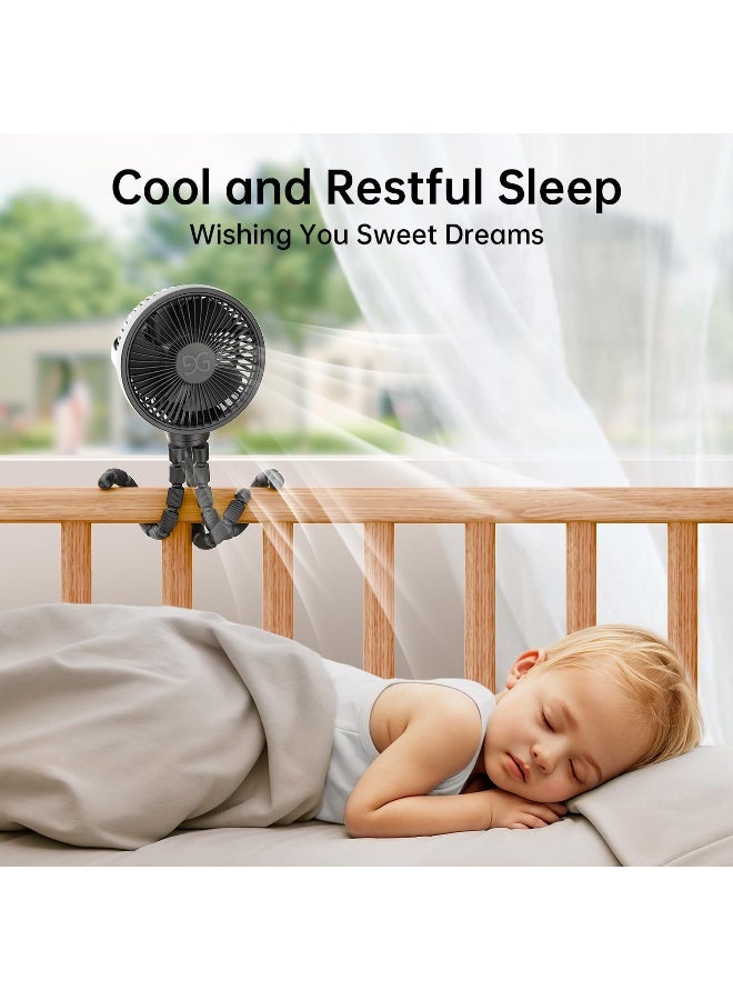 GUSGU Stroller Fan Clip on for Baby, Flexible Tripod & Rechargeable Battery, Small Personal Fan, Mini Portable Fan for Travel, Handheld, Car, Bed (Black) - Image 3