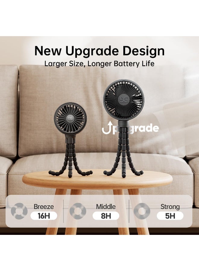 GUSGU Stroller Fan Clip on for Baby, Flexible Tripod & Rechargeable Battery, Small Personal Fan, Mini Portable Fan for Travel, Handheld, Car, Bed (Black) - Image 4