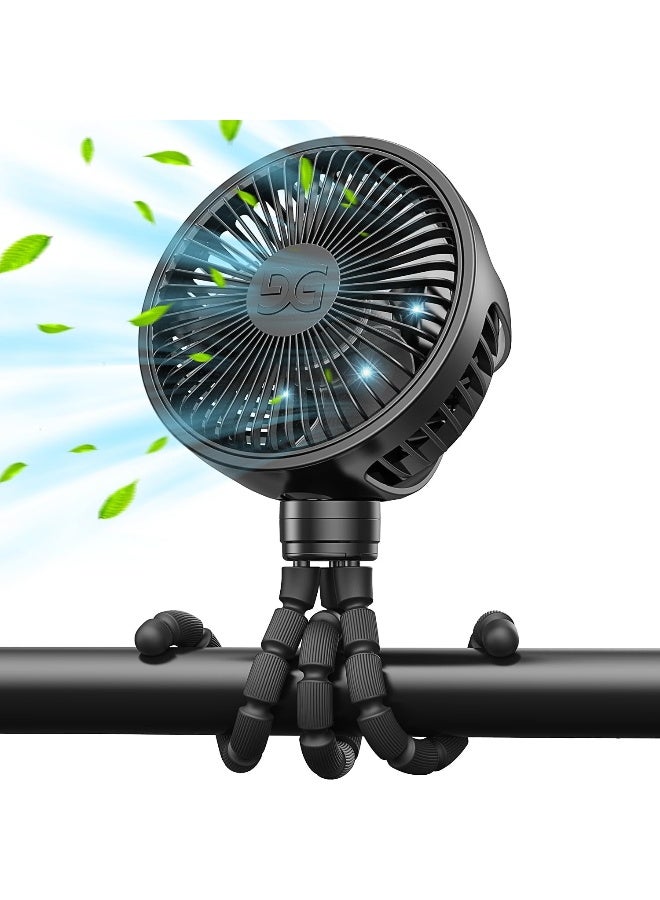GUSGU Stroller Fan Clip on for Baby, Flexible Tripod & Rechargeable Battery, Small Personal Fan, Mini Portable Fan for Travel, Handheld, Car, Bed (Black) - Image 1