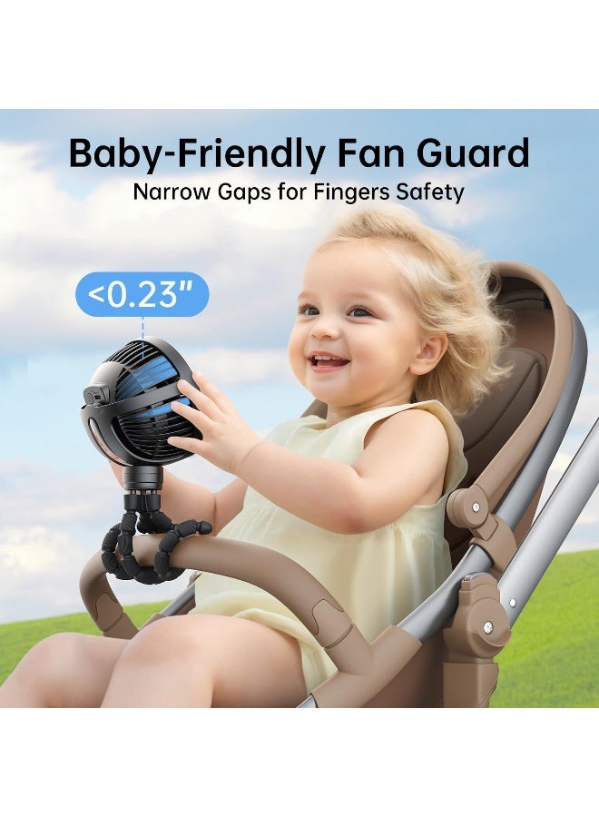 GUSGU Stroller Fan Clip on for Baby, Flexible Tripod & Rechargeable Battery, Small Personal Fan, Mini Portable Fan for Travel, Handheld, Car, Bed (Black) - Image 2
