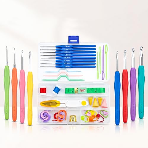 CLAPONE 52 Piece Crochet Set Crochet Kit Crochet Hooks Knitting Kit Crochet Needles Yarn Needle Knitting Needles Set for Beginners Knitting Needles with Ergonomic Handles,Multicolour - Image 1
