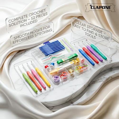 CLAPONE 52 Piece Crochet Set Crochet Kit Crochet Hooks Knitting Kit Crochet Needles Yarn Needle Knitting Needles Set for Beginners Knitting Needles with Ergonomic Handles,Multicolour - Image 3