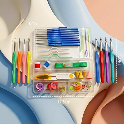 CLAPONE 52 Piece Crochet Set Crochet Kit Crochet Hooks Knitting Kit Crochet Needles Yarn Needle Knitting Needles Set for Beginners Knitting Needles with Ergonomic Handles,Multicolour - Image 2