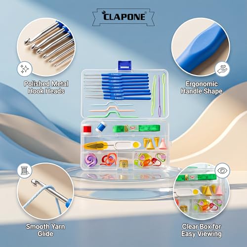 CLAPONE 52 Piece Crochet Set Crochet Kit Crochet Hooks Knitting Kit Crochet Needles Yarn Needle Knitting Needles Set for Beginners Knitting Needles with Ergonomic Handles,Multicolour - Image 4