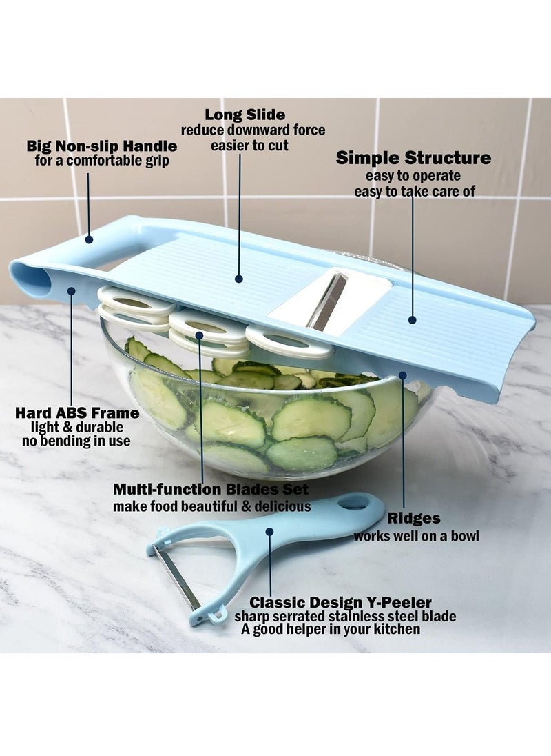 Arabest - 5 in 1 Kitchen Slicer Vegetable Slicer, Multi Blade Potato Chip Slicer Vegetable Slicer Vegetable Shredder Shredder Vegetable Peeler for Kitchen Small Work Blue - Image 1