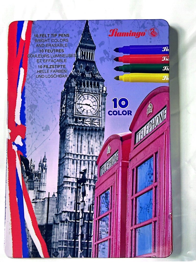 Flamingo 10-Pieces Felt Tip Pens Multicolor