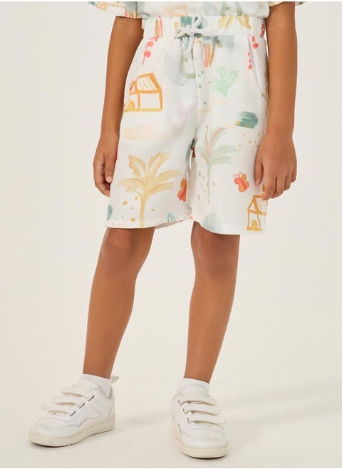 Graphic Print Regular Fit Shorts with Drawstring