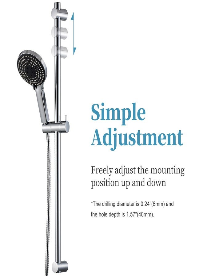 OFFO Shower Slide Bar Combo, Adjustable 33 in Slide Bar with 6-Mode High Pressure Handheld Shower Head and 60 in Stainless Steel Hose, Screw Wall Mounted, Chrome - Image 2