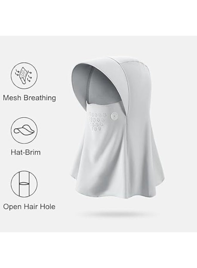 CLENEA Unisex Sunscreen Mask with Hat-Brim Breathable Ice Silk Face Cover UV Protection for Summer Outdoor Sports Grey, One Size - Image 2