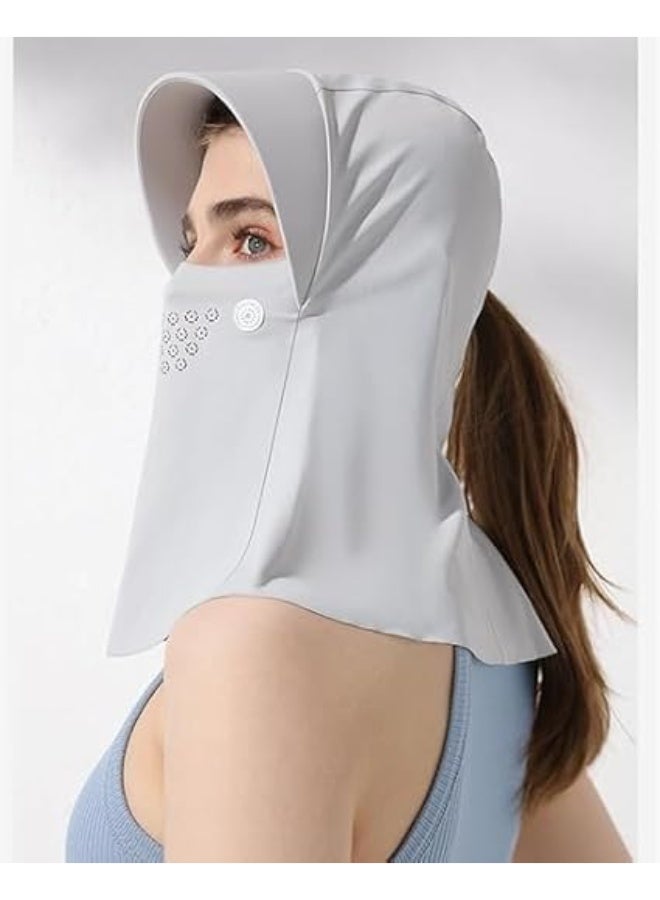 CLENEA Unisex Sunscreen Mask with Hat-Brim Breathable Ice Silk Face Cover UV Protection for Summer Outdoor Sports Grey, One Size - Image 5