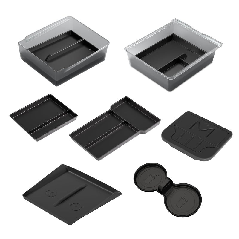 SUMK 2025 Upgrade Center Console Organizer Tray for Tesla Model 3 Highland Accessories Double Layer Space Durable PC Material Easy to Clean Hidden Storage Case for Tesla Model 3 2025 2024