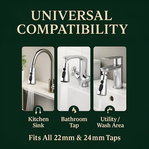 DALUCI Kitchen Tap Extender for Sink 360° Rotating Tap Extension Flexible Faucet Extender with 3 Mode Spray Head Splash Proof Water Tap Extension for Kitchen Sink Fits 22mm 24mm Taps (Chrome) - Image 5