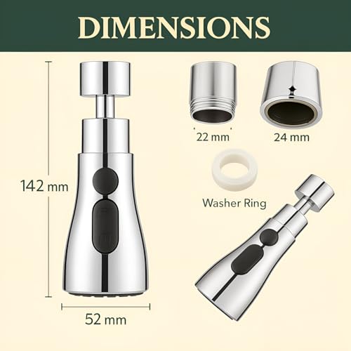 DALUCI Kitchen Tap Extender for Sink 360° Rotating Tap Extension Flexible Faucet Extender with 3 Mode Spray Head Splash Proof Water Tap Extension for Kitchen Sink Fits 22mm 24mm Taps (Chrome) - Image 2