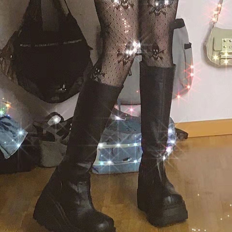 Black French Slimming Small Thick Bottom Boots Women's Long Boots Autumn and Winter New Fashion Retro High Knights Boots - Image 4