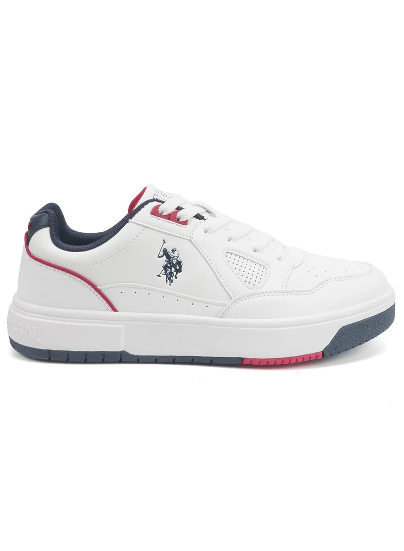 Men's White Sneakers - Lightweight Modern Design with Red and Navy Accent