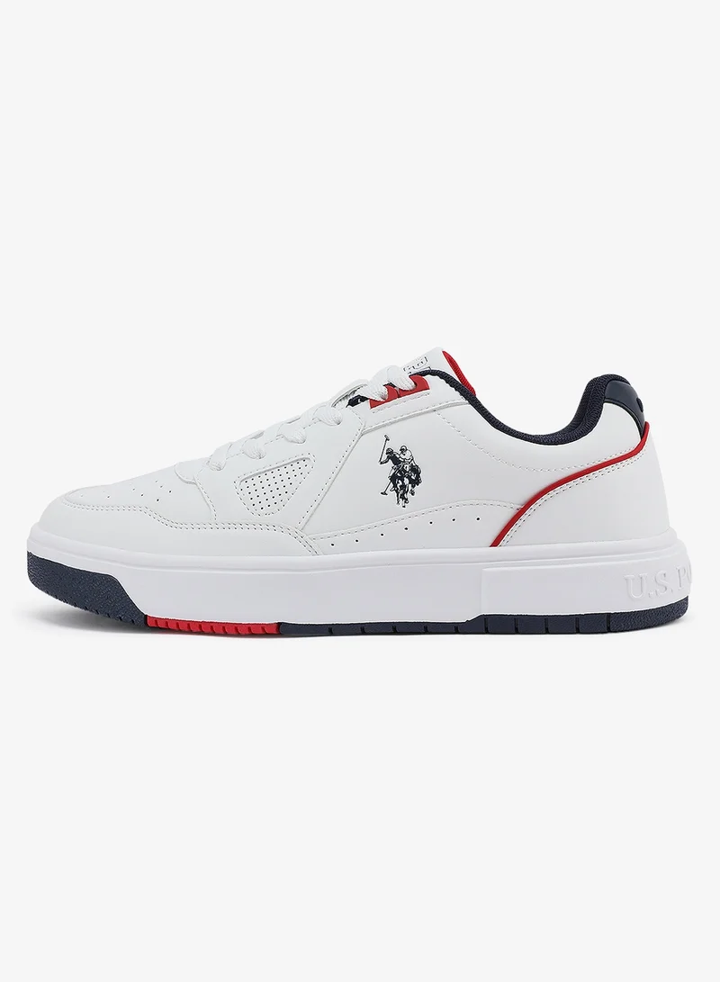 U.S. Polo Assn. Men's White Sneakers - Lightweight Shoes Modern Design with Red and Navy Accent