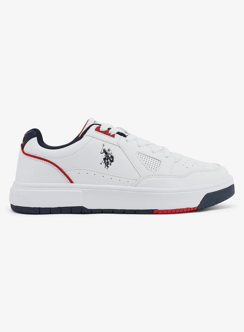U.S. Polo Assn. Men's White Sneakers - Lightweight Shoes Modern Design with Red and Navy Accent