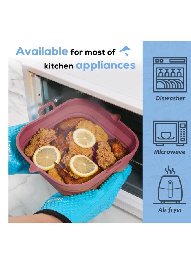 إيهوم بطانات سيليكون مربعة الشكل للقلاية الهوائية، سلة غير لاصقة قابلة لإعادة الاستخدام من الدرجة الغذائية من السيليكون، إكسسوارات صينية خبز سيليكون للقلاية الهوائية، مقاس علوي 8 بوصة، مقاس سفلي 7 بوصة (أحمر) - Image 5