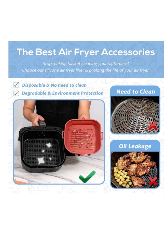 إيهوم بطانات سيليكون مربعة الشكل للقلاية الهوائية، سلة غير لاصقة قابلة لإعادة الاستخدام من الدرجة الغذائية من السيليكون، إكسسوارات صينية خبز سيليكون للقلاية الهوائية، مقاس علوي 8 بوصة، مقاس سفلي 7 بوصة (أحمر) - Image 2