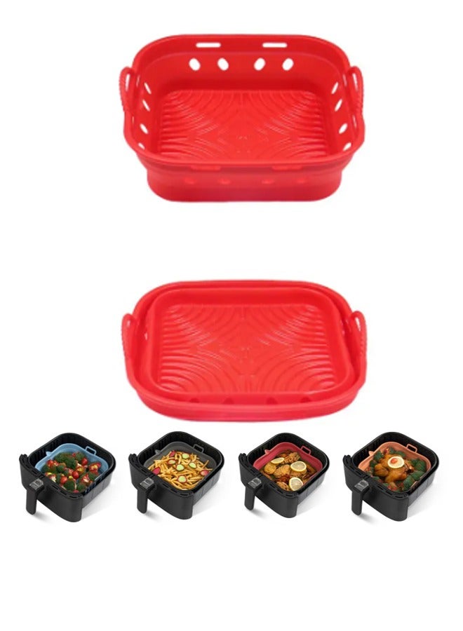 إيهوم بطانات سيليكون مربعة الشكل للقلاية الهوائية، سلة غير لاصقة قابلة لإعادة الاستخدام من الدرجة الغذائية من السيليكون، إكسسوارات صينية خبز سيليكون للقلاية الهوائية، مقاس علوي 8 بوصة، مقاس سفلي 7 بوصة (أحمر) - Image 1