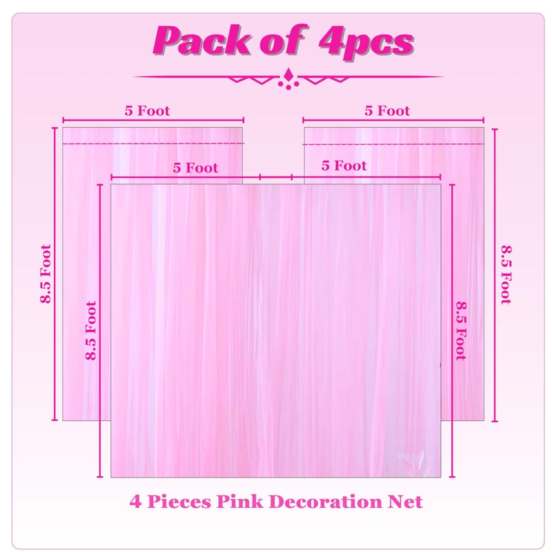 1iAM 4pcs Pink Decoration Net - Large Size, Stitched with Ribbon, Nylon Made, Reusable, Soft, Wrinkled Free, 8.5x5ft Each, Backdrop Net for Birthday, Anniversary, Wedding Party Decorations - Image 2