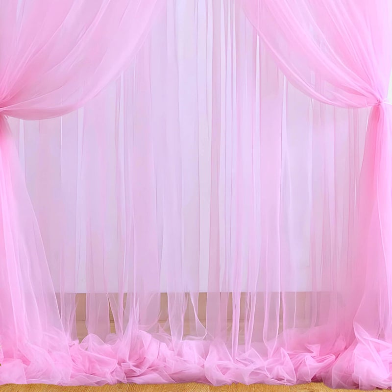 1iAM 4pcs Pink Decoration Net - Large Size, Stitched with Ribbon, Nylon Made, Reusable, Soft, Wrinkled Free, 8.5x5ft Each, Backdrop Net for Birthday, Anniversary, Wedding Party Decorations - Image 1
