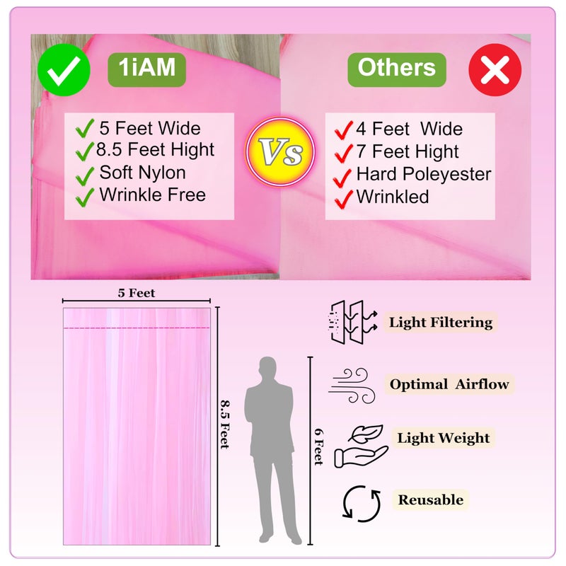 1iAM 4pcs Pink Decoration Net - Large Size, Stitched with Ribbon, Nylon Made, Reusable, Soft, Wrinkled Free, 8.5x5ft Each, Backdrop Net for Birthday, Anniversary, Wedding Party Decorations - Image 4
