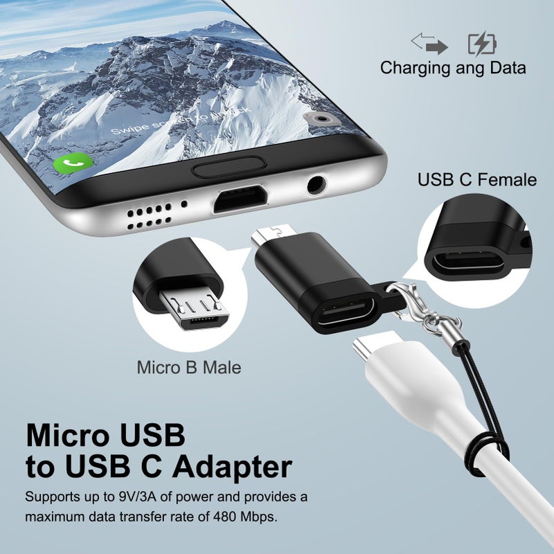 Ououdee Micro USB Adapter,4Pack Type C Female to Micro USB Male Convert Connector Support Charge & Data Sync USB C to Micro Adapter for Samsung Galaxy S7 Edge/S7/S6/S6 Edge/J3/J7/Note 6/5/LG G4/Nexus 6/5/4 - Image 2