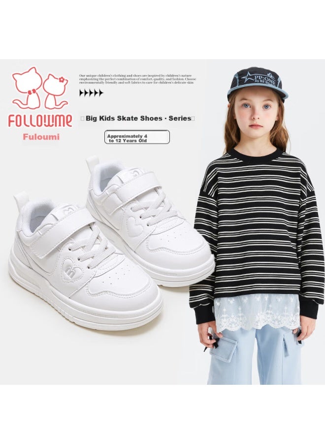 Fulomi Girls' Casual Sneakers Spring Autumn New Fashion Sports Shoes Children's School White Shoes White Size 38