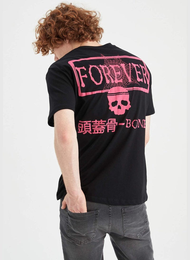 DeFacto Regular Fit Short Sleeve Back Skull Print T-Shirt  - Image 1